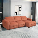 SOFA SECCIONAL RECLINABLE ELECTRICO EN TELA NARANJA Y PATAS NEGRAS