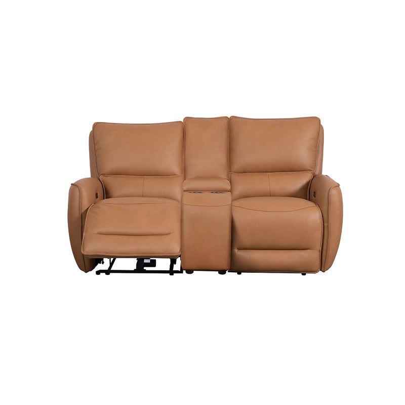 SOFA RECLINABLE DE DOS ASIENTOS ELECTRICO EN PIEL SINTETICA CAMEL