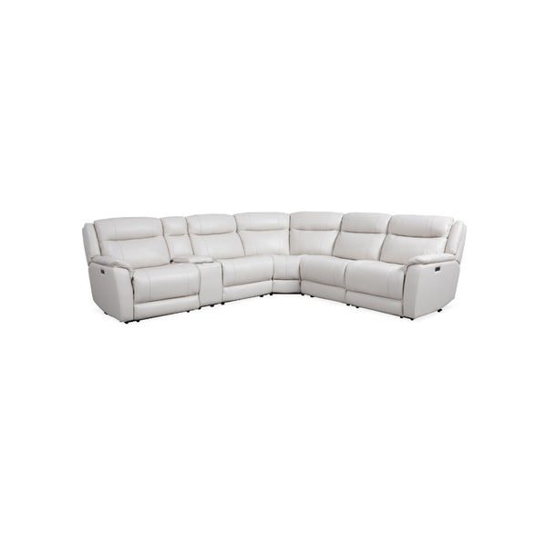 SOFA SECCIONAL RECLINABLE ELECTRICO EN PIEL SINTETICA OFF WHITE