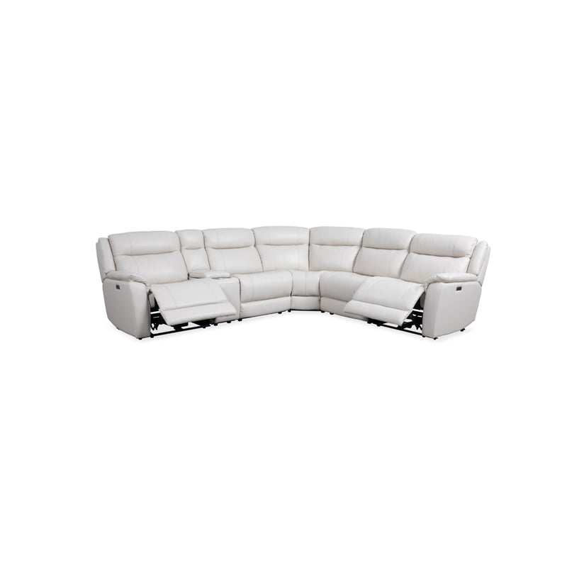 SOFA SECCIONAL RECLINABLE ELECTRICO EN PIEL SINTETICA OFF WHITE