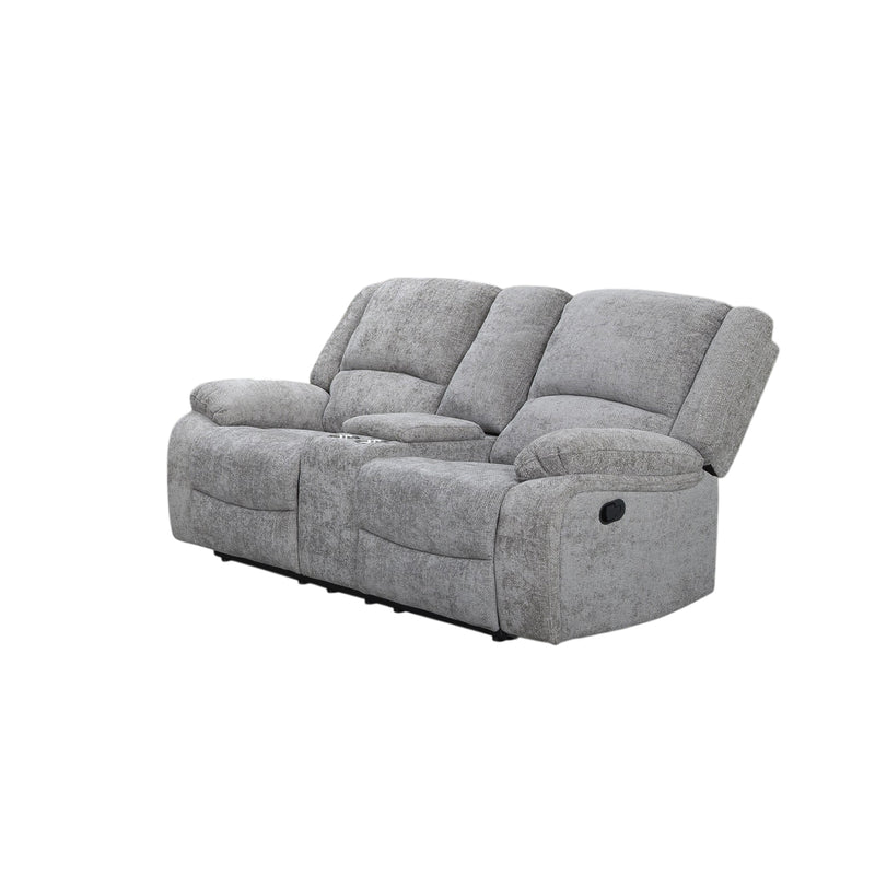 SOFA SECCIONAL RECLINABLE DE DOS ASIENTOS MANUAL EN TELA GRIS