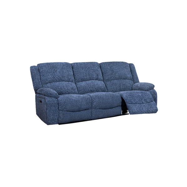 SOFA RECLINABLE DE TRES ASIENTOS MANUAL EN TELA AZUL