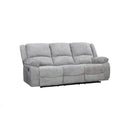 SOFA SECCIONAL RECLINABLE DE TRES ASIENTOS MANUAL EN TELA GRIS