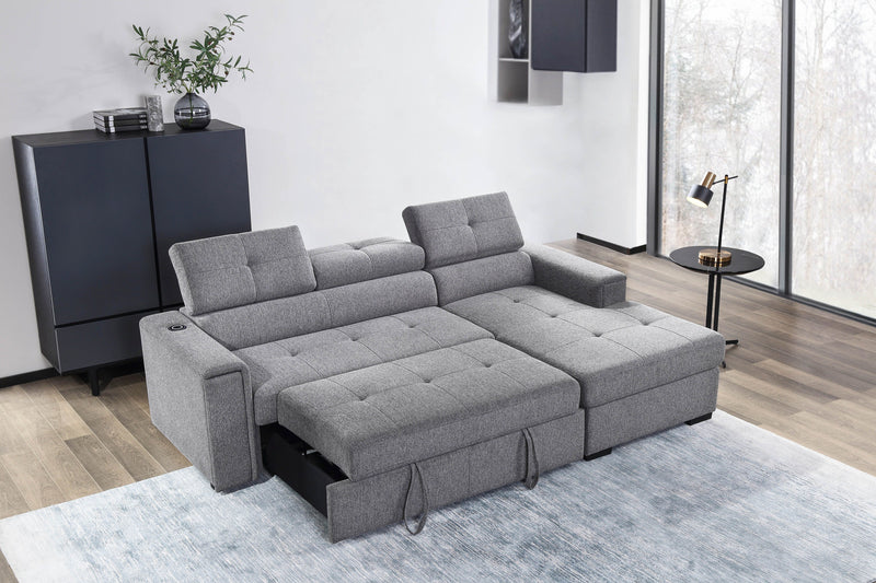 SOFA CAMA DE 2 PIEZAS DE ESQUINA DERECHO EN TELA COLOR GRIS